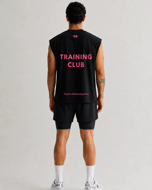 Training Club black boxy tank top for gym workouts and performance training