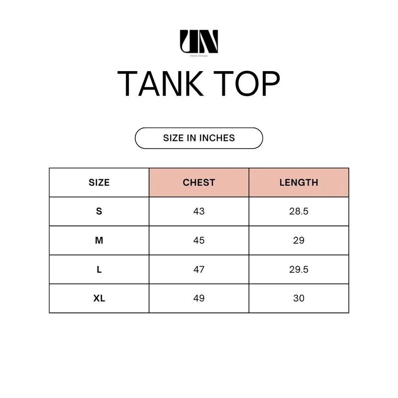 Size chart for All I Know Oversized Gym Tank Top for Men – Black